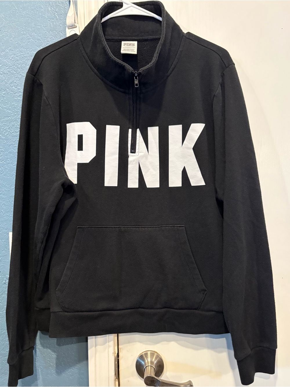 Victoria's Secret PINK Black Sweatshirt with White Tag Logo